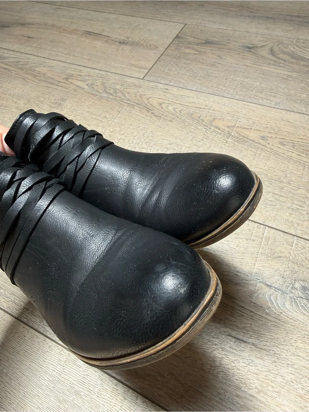Women's Black Ankle Boots with Wrapped Strap Detail